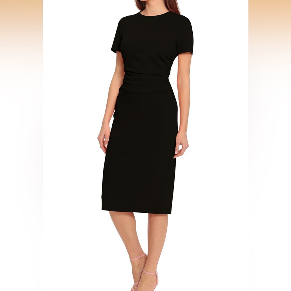 Maggy London Ruched Waist Midi Crepe Sheath Dress NWT Size 2
